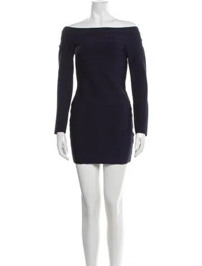 Pre-owned Herve Leger Off-the-shoulder Mini Dress In Blue