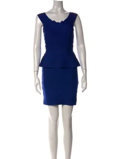 Pre-owned Herve Leger Off-the-shoulder Mini Dress In Blue