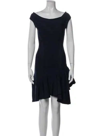 Pre-owned Herve Leger Off-the-shoulder Mini Dress In Blue