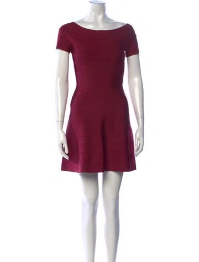 Pre-owned Herve Leger Off-the-shoulder Mini Dress In Burgundy