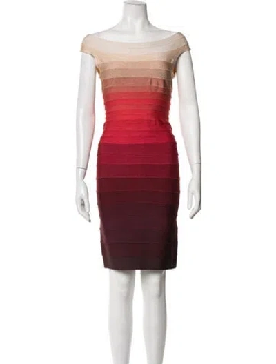 Pre-owned Herve Leger Off-the-shoulder Mini Dress In Burgundy