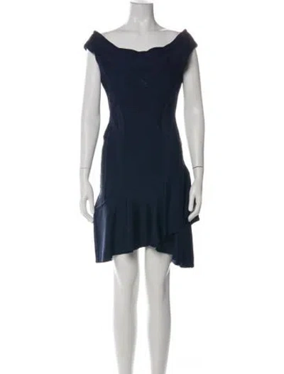 Pre-owned Herve Leger Off-the-shoulder Mini Dress In Green