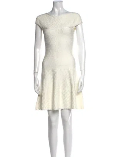 Pre-owned Herve Leger Off-the-shoulder Mini Dress In Neutral