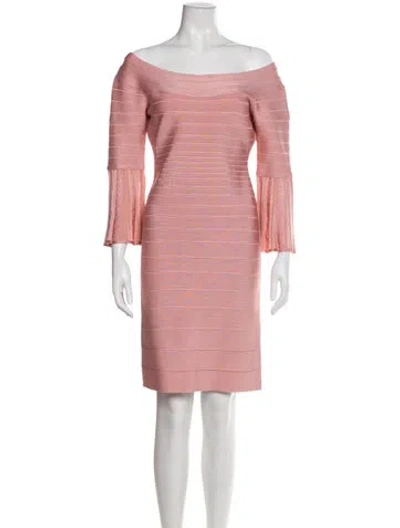 Pre-owned Herve Leger Off-the-shoulder Mini Dress In Pink