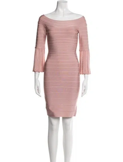 Pre-owned Herve Leger Off-the-shoulder Mini Dress In Pink