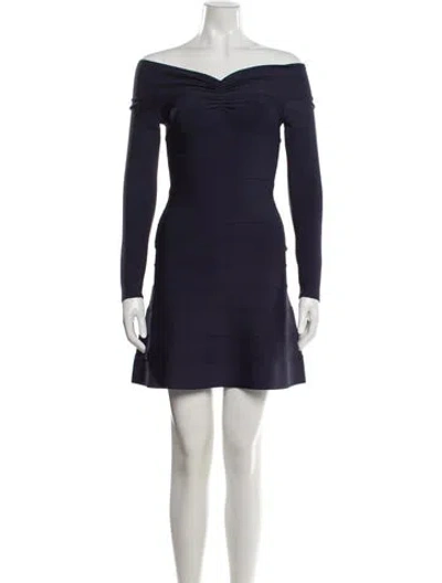 Pre-owned Herve Leger Off-the-shoulder Mini Dress In Purple