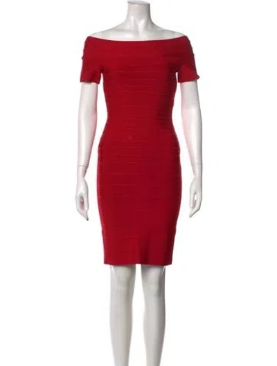 Pre-owned Herve Leger Off-the-shoulder Mini Dress In Red