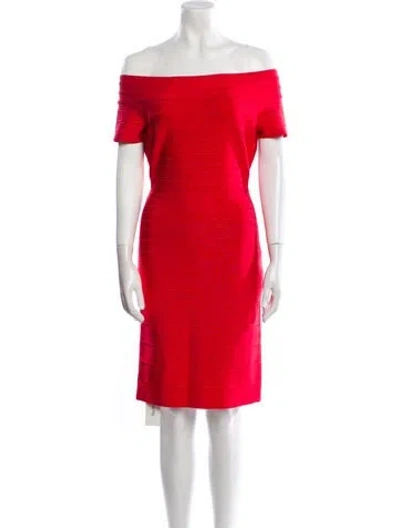 Pre-owned Herve Leger Off-the-shoulder Mini Dress In Red