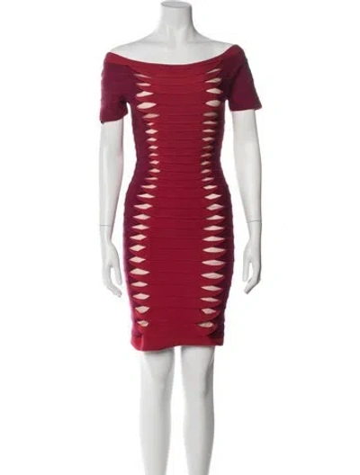 Pre-owned Herve Leger Off-the-shoulder Mini Dress In Red