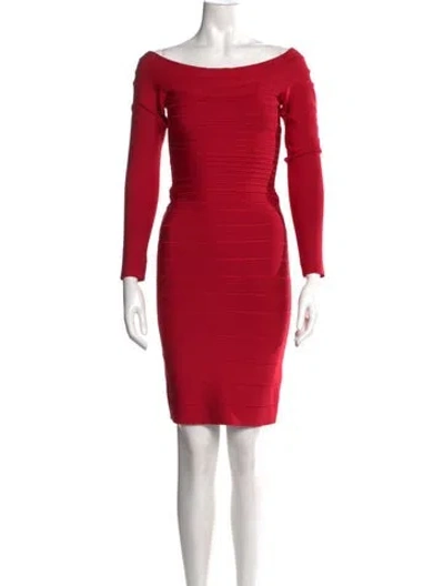 Pre-owned Herve Leger Off-the-shoulder Mini Dress In Red