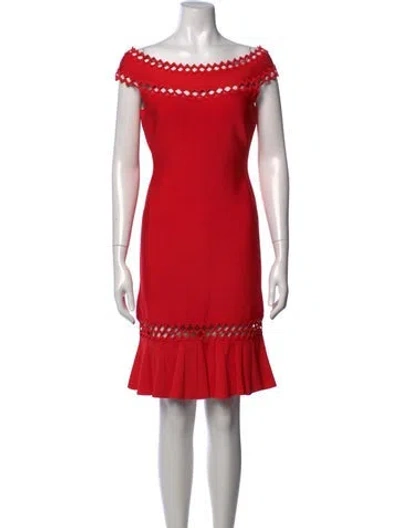 Pre-owned Herve Leger Off-the-shoulder Mini Dress In Red