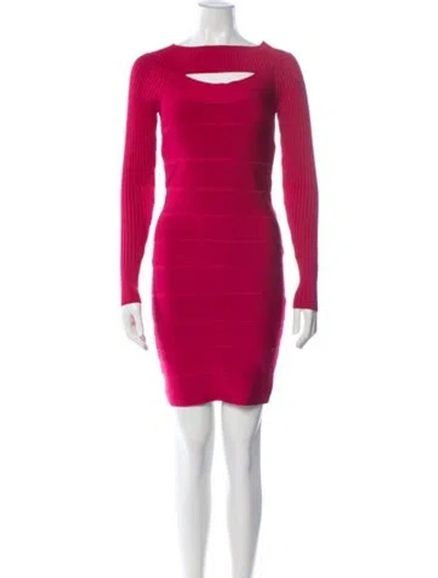 Pre-owned Herve Leger Off-the-shoulder Mini Dress In Red