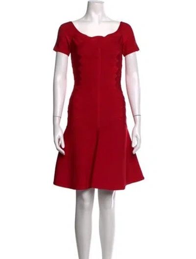 Pre-owned Herve Leger Off-the-shoulder Mini Dress In Red