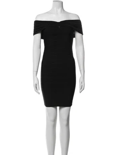 Pre-owned Herve Leger Off-the-shoulder Mini Dress W/ Tags In Black