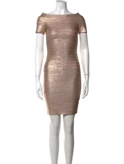 Pre-owned Herve Leger Off-the-shoulder Mini Dress W/ Tags In Gold