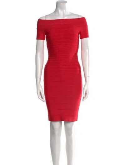 Pre-owned Herve Leger Off-the-shoulder Mini Dress W/ Tags In Red
