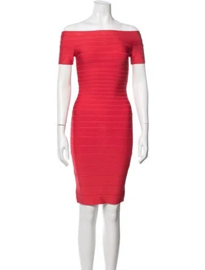 Pre-owned Herve Leger Off-the-shoulder Mini Dress W/ Tags In Red