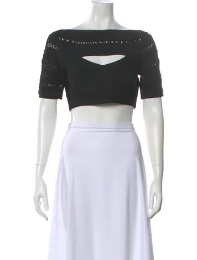 Pre-owned Herve Leger Off-the-shoulder Short Sleeve Crop Top W/ Tags In Black