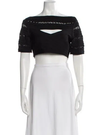 Pre-owned Herve Leger Off-the-shoulder Short Sleeve Crop Top In White