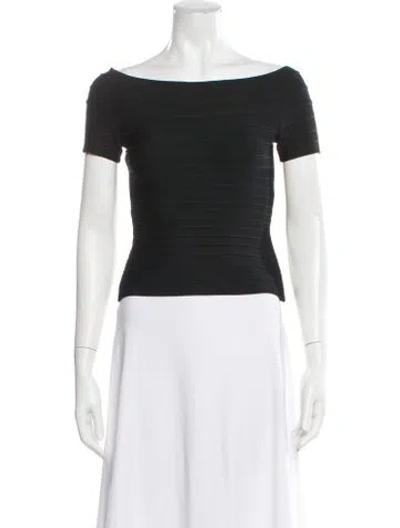 Pre-owned Herve Leger Off-the-shoulder Short Sleeve Top In Black