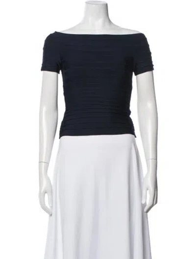 Pre-owned Herve Leger Off-the-shoulder Short Sleeve Top In Black
