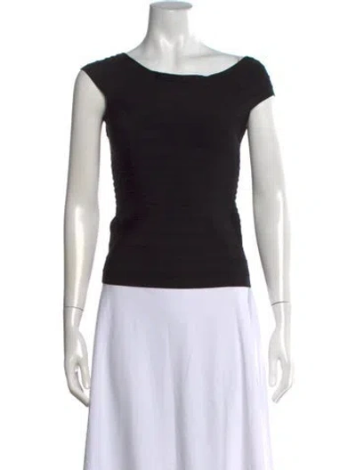 Pre-owned Herve Leger Off-the-shoulder Short Sleeve Top In Black