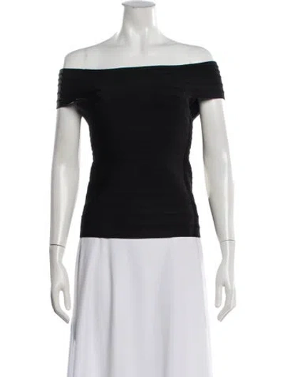 Pre-owned Herve Leger Off-the-shoulder Short Sleeve Top In Black