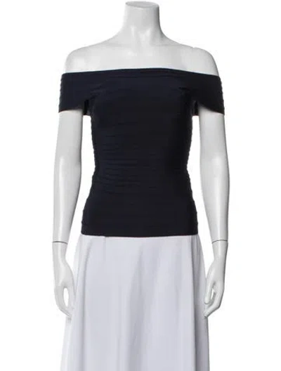 Pre-owned Herve Leger Off-the-shoulder Short Sleeve Top In Blue