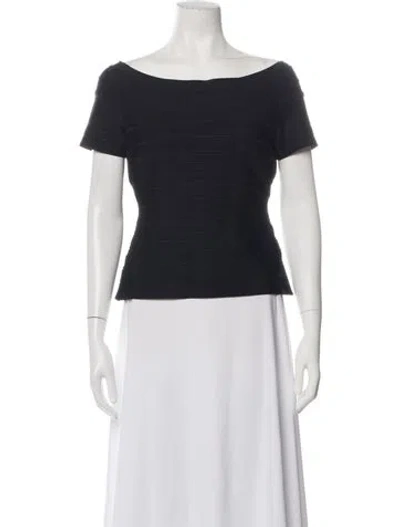 Pre-owned Herve Leger Off-the-shoulder Short Sleeve Top In Blue