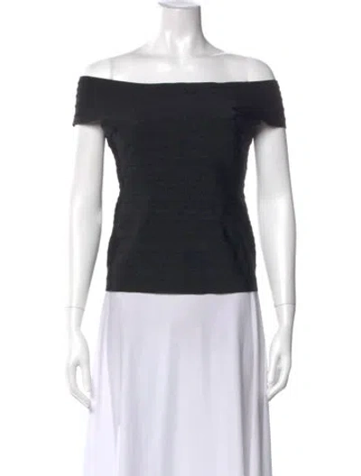 Pre-owned Herve Leger Off-the-shoulder Short Sleeve Top W/ Tags In Black