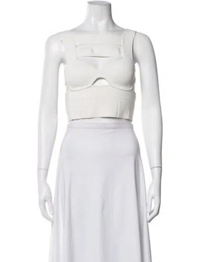 Pre-owned Herve Leger Off-the-shoulder Sleeveless Sports Bra In White