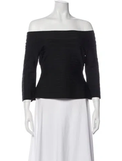 Pre-owned Herve Leger Off-the-shoulder Three-quarter Sleeve Top In Black