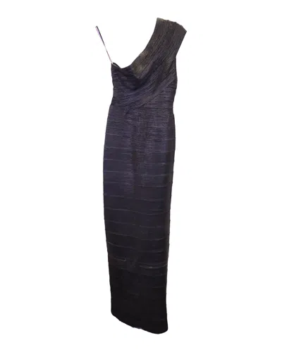 Herve Leger One Shoulder Long Dress In Black Rayon