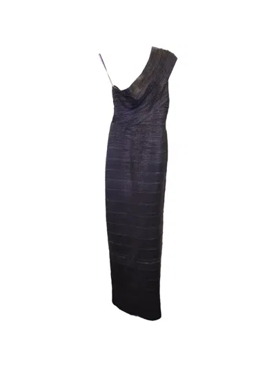 Pre-owned Herve Leger One-shoulder Maxi Dress In Black