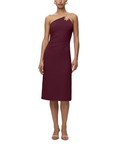 Herve Leger One Shoulder Midi Dress In Burgundy