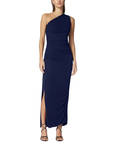 Herve Leger One Shoulder Ruched Jersey Midi Dress In Blue