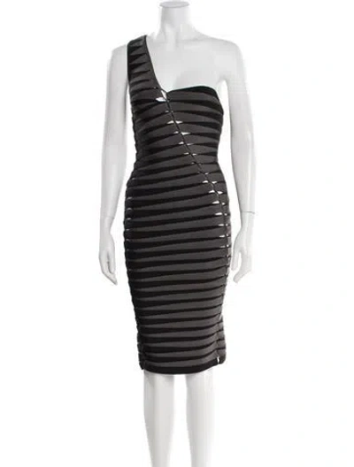 Pre-owned Herve Leger One-shoulder Knee-length Dress In Multi