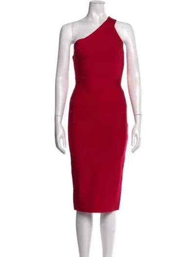 Pre-owned Herve Leger One-shoulder Knee-length Dress In Pink