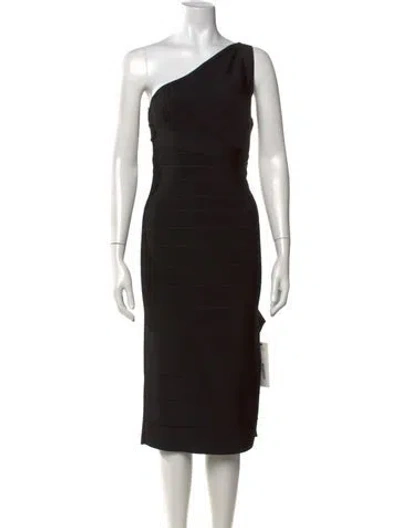 Pre-owned Herve Leger One-shoulder Knee-length Dress W/ Tags In Black