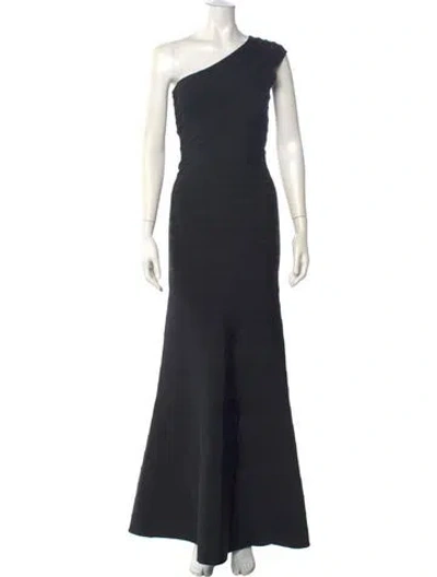 Pre-owned Herve Leger One-shoulder Long Dress In Black