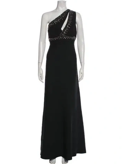 Pre-owned Herve Leger One-shoulder Long Dress In Black
