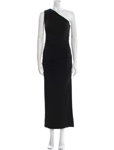 Pre-owned Herve Leger One-shoulder Long Dress In Black