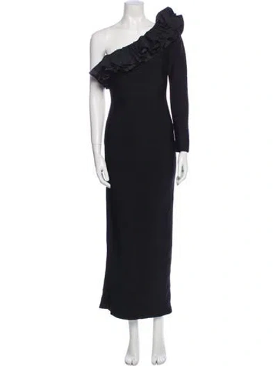 Pre-owned Herve Leger One-shoulder Long Dress In Black