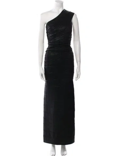 Pre-owned Herve Leger One-shoulder Long Dress In Black
