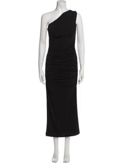 Pre-owned Herve Leger One-shoulder Long Dress In Black