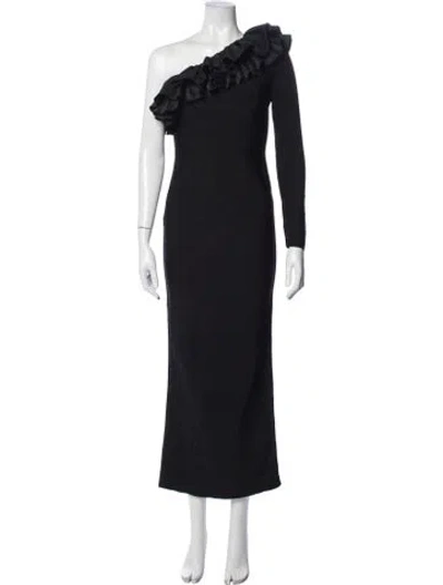Pre-owned Herve Leger One-shoulder Long Dress In Black