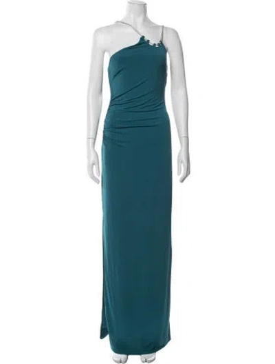 Pre-owned Herve Leger One-shoulder Long Dress In Blue