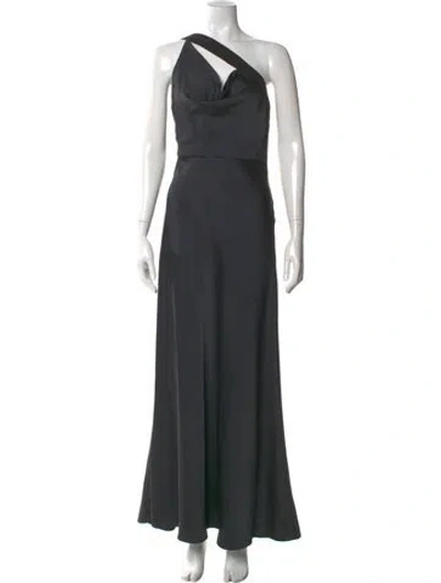 Pre-owned Herve Leger One-shoulder Long Dress In Gray