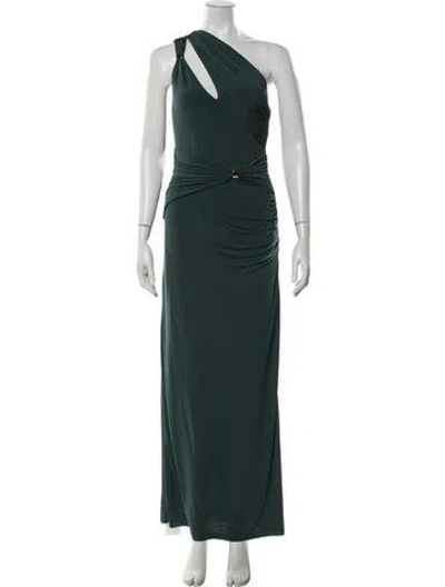 Pre-owned Herve Leger One-shoulder Long Dress In Green