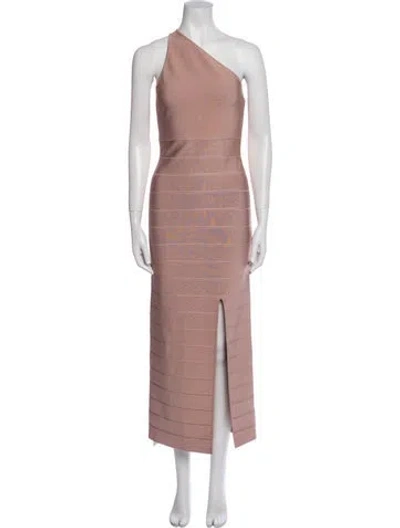 Pre-owned Herve Leger One-shoulder Long Dress In Neutral